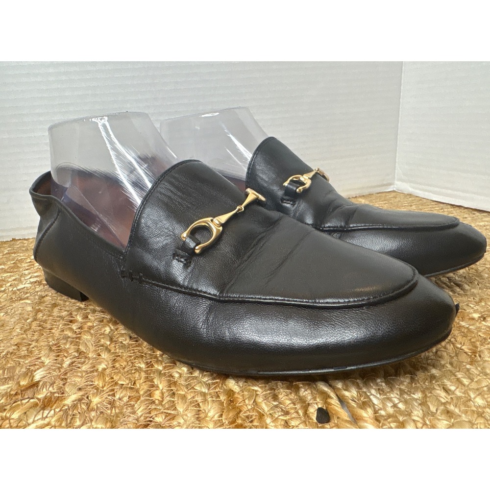 Coach Haley Horsebit Loafers Black Leather Gold Bit Flats Womens 9.5 FG1804